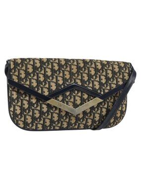 Authentic Christian Dior Trotter Canvas Shoulder Bag Navy Gold